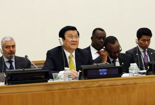 Chủ tịch nước Trương Tấn Sang dự và phát biểu tại hội nghị do UNDP, OECD và Hàn Quốc tổ chức về phát triển nông nghiệp bền vững. Ảnh TTXVN
